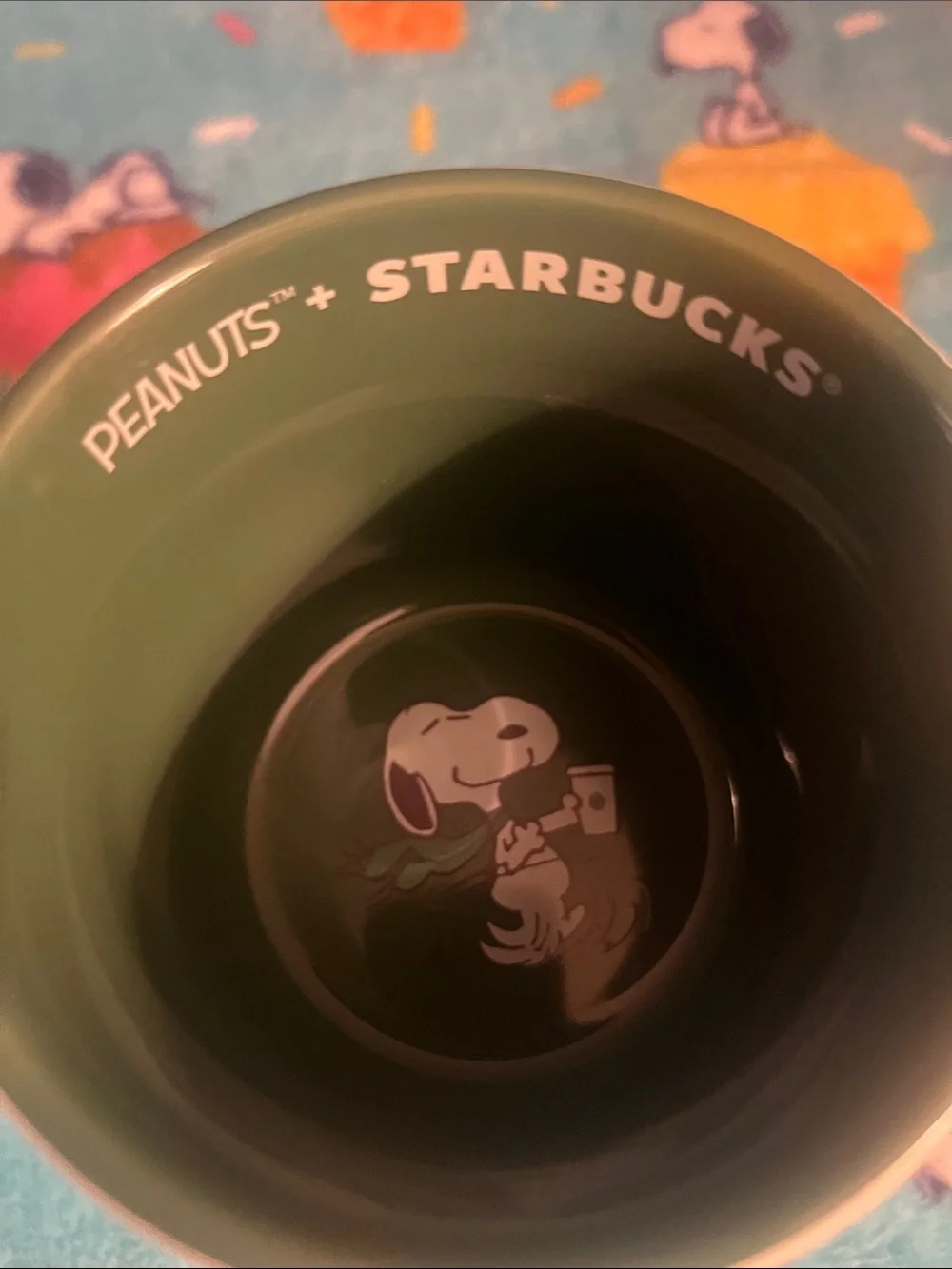 Peanuts Starbucks Kids Mug White with Green Interior and Multicolor Characters